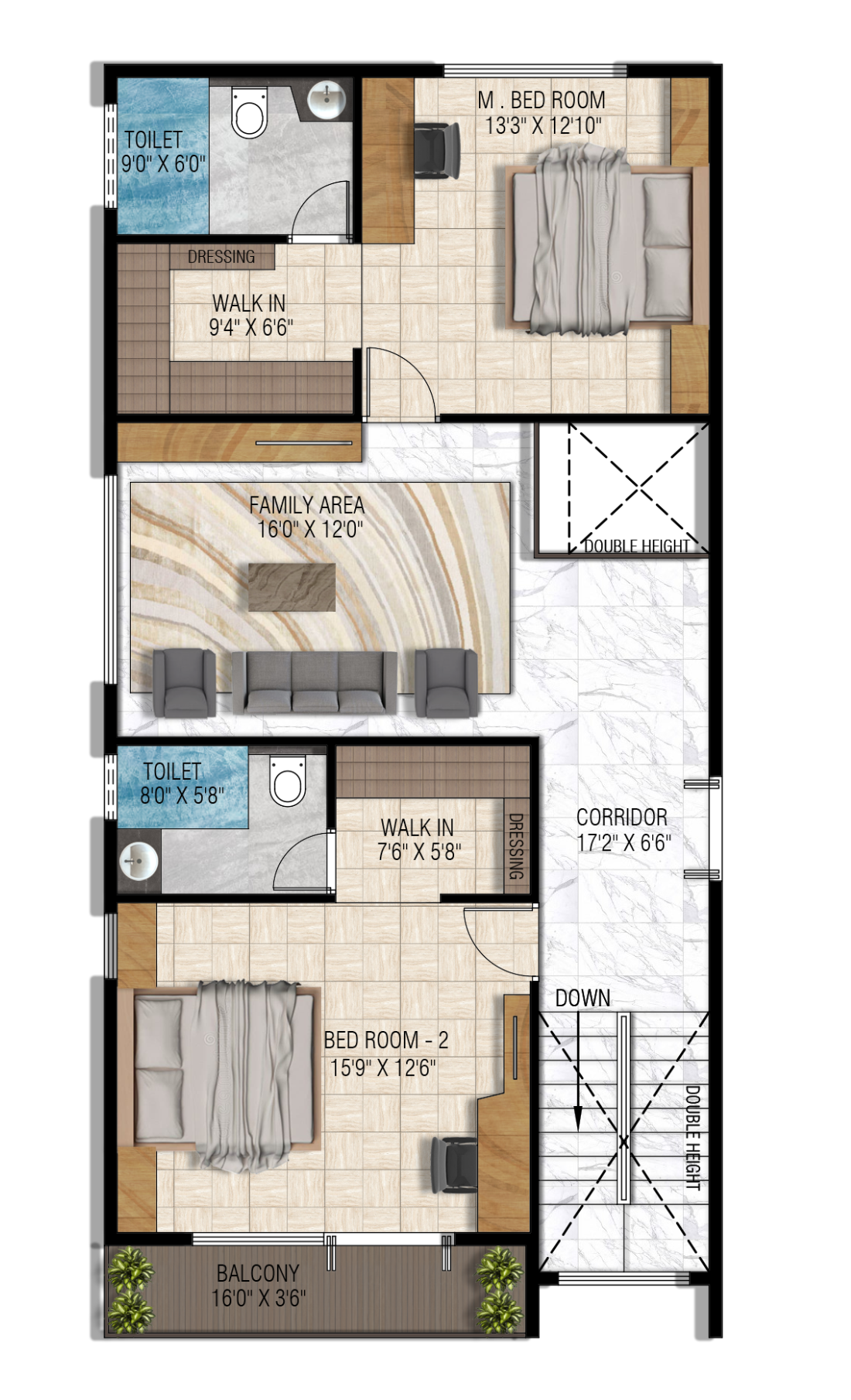 Fourth Floor Duplex 3BHK Plan